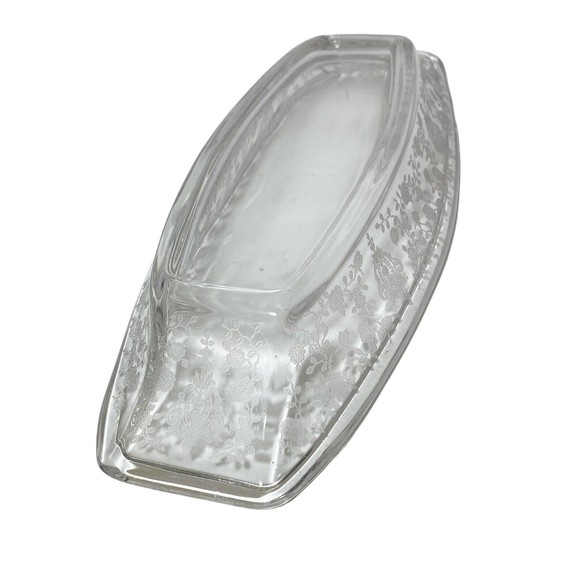 Vintage Heavy Oblong Rose Etched Oval Relish Pickles Nuts Olive Dish 12” X 4” - Picture 4 of 6